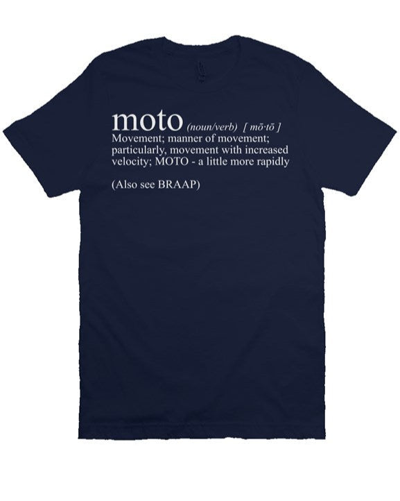 Moto Definition design printed on the chest of premium short sleeve t-shirt