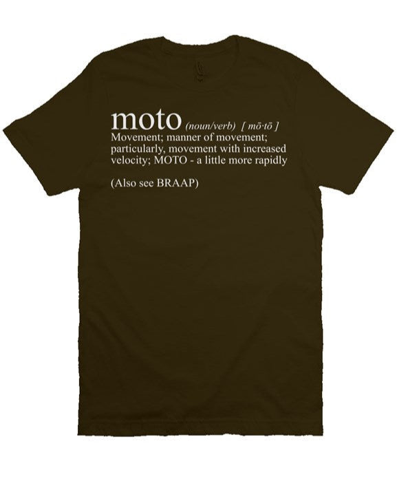 Moto Definition design printed on the chest of premium short sleeve t-shirt