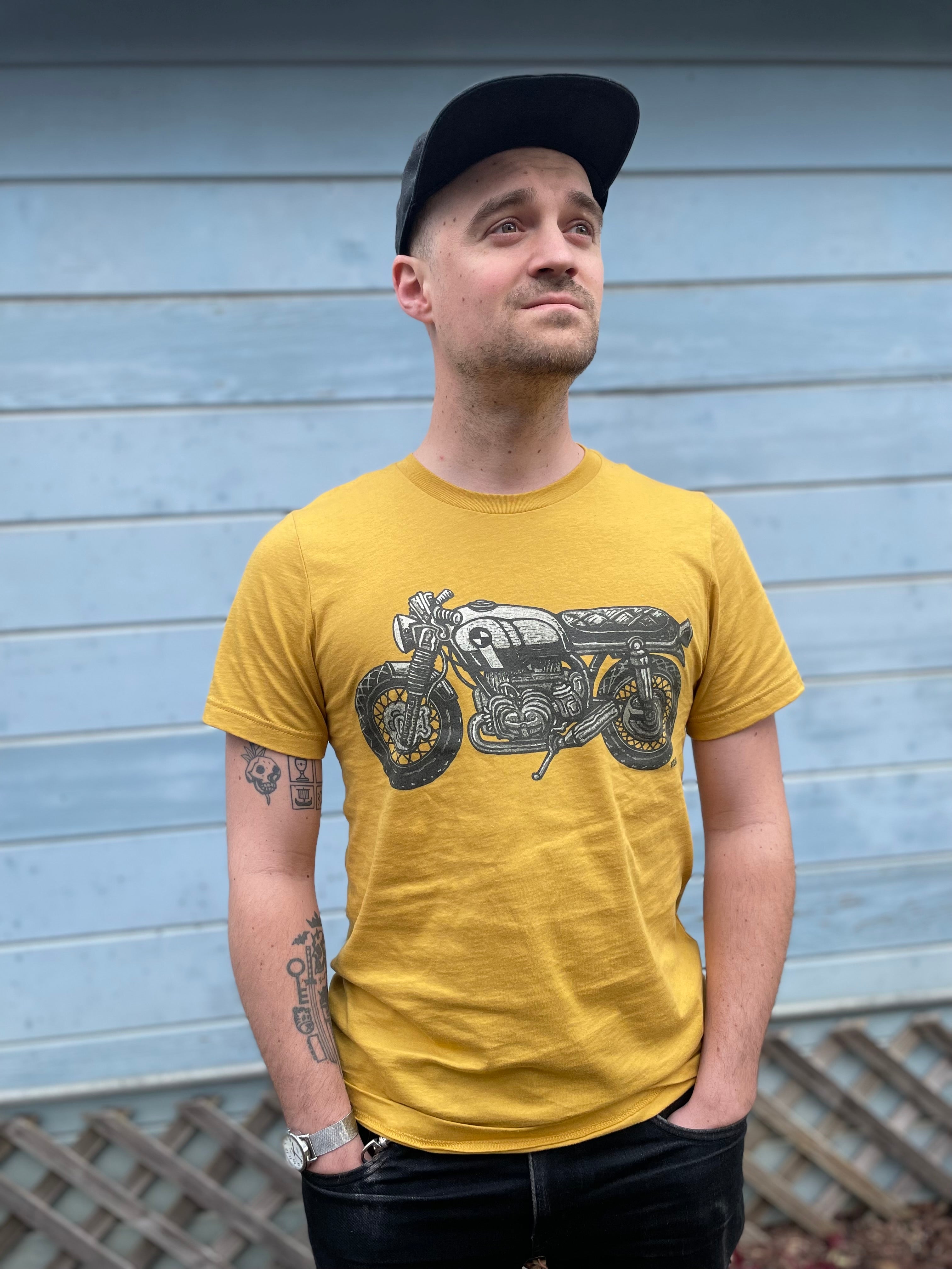 Henri the artist wearing one of his Vintage BMW motorcycle t-shirts