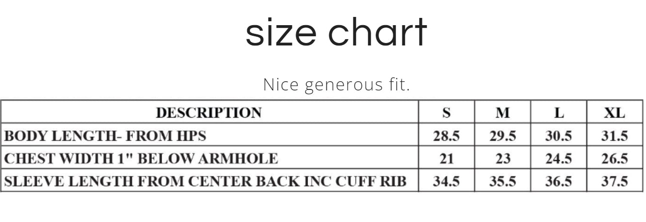 Hoodie Size Chart