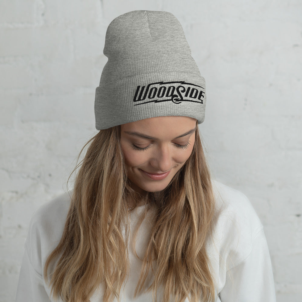 Embroidered Woodside Brand knit beanie