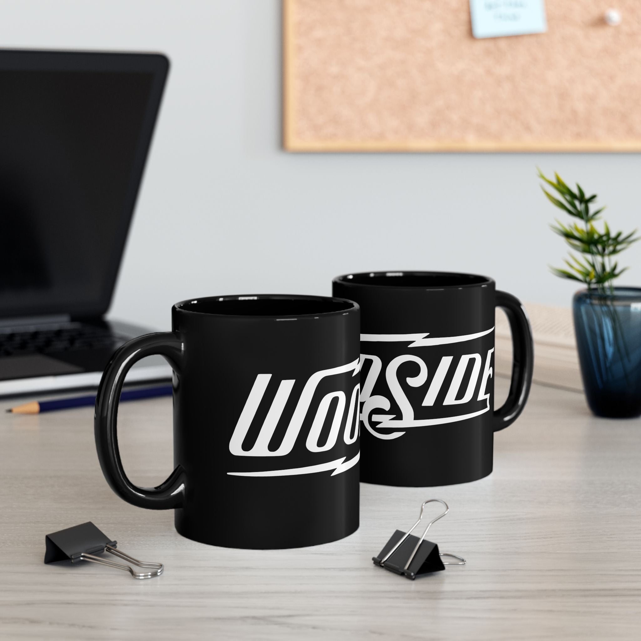 woodside brand black ceramic coffee mug