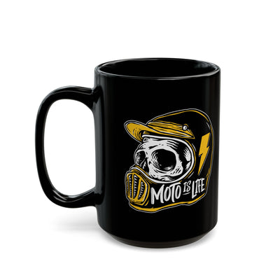 Moto is Life black coffee mug from Crown Moto