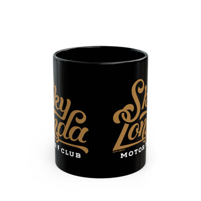 sky londa motor club logo black ceramic coffee mug, woodside, california, alice's restaurant