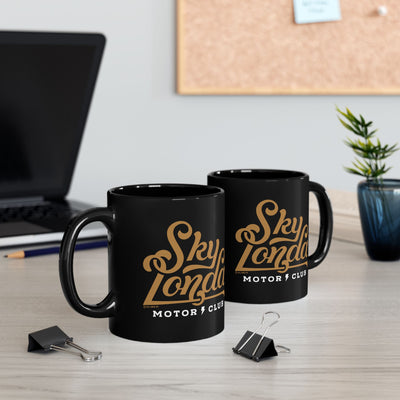 sky londa motor club logo black ceramic coffee mug, woodside, california, alice's restaurant