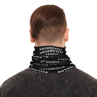 Back view of man wearing a Motorcycle People tube scarf neck gaiter, motorcycle accessory, motorcycle lifestyle, uv protection, san francisco, rider gear, gifts for riders