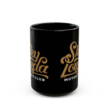 sky londa motor club logo black ceramic coffee mug, woodside, california, alice's restaurant
