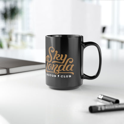 sky londa motor club logo black ceramic coffee mug, woodside, california, alice's restaurant