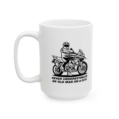 never underestimate an old man on a gs coffee mug