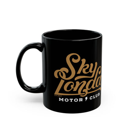 sky londa motor club logo black ceramic coffee mug, woodside, california, alice's restaurant