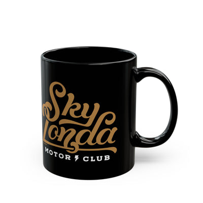 sky londa motor club logo black ceramic coffee mug, woodside, california, alice's restaurant