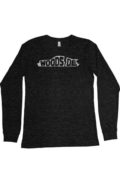 Woodside Porsche design printed on the chest of premium Bella Canvas Long Sleeve T Shirt
