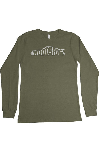 Woodside Porsche design printed on the chest of premium Bella Canvas Long Sleeve T Shirt