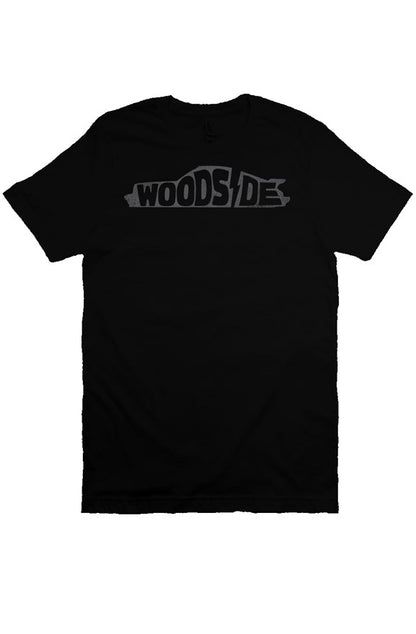 Woodside Porsche design printed in charcoal grey on the chest of premium short sleeve shirt