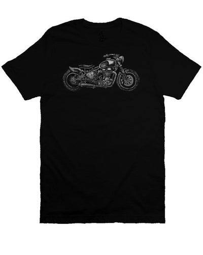Wobbly Bobber motorcycle design by Henri printed on chest of premium unisex short sleeve shirt