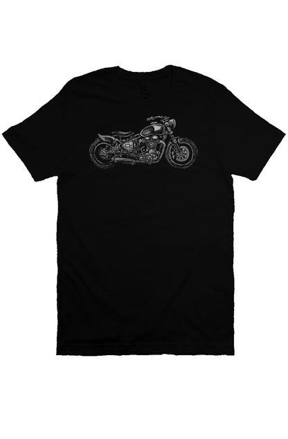 Wobbly Bobber motorcycle design by Henri printed on chest of premium unisex short sleeve shirt