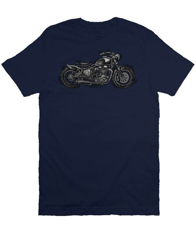 Wobbly Bobber motorcycle design by Henri printed on chest of premium unisex short sleeve shirt