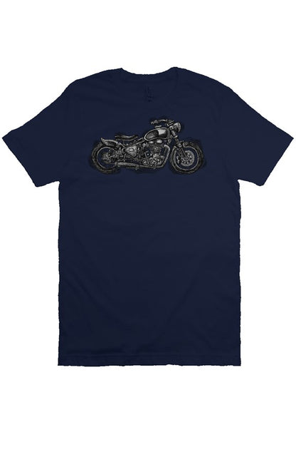 Wobbly Bobber motorcycle design by Henri printed on chest of premium unisex short sleeve shirt