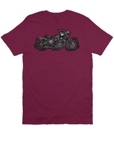 Wobbly Bobber motorcycle design by Henri printed on chest of premium unisex short sleeve shirt