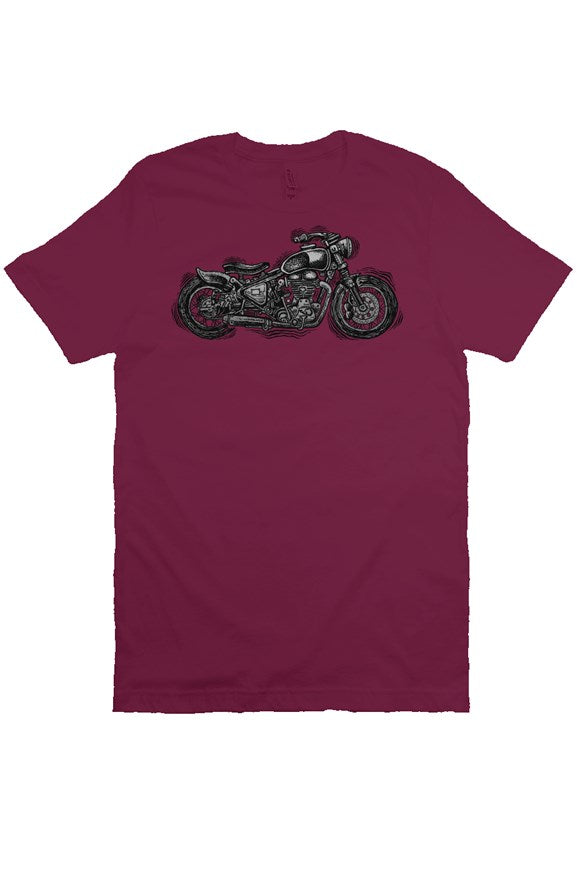 Wobbly Bobber motorcycle design by Henri printed on chest of premium unisex short sleeve shirt