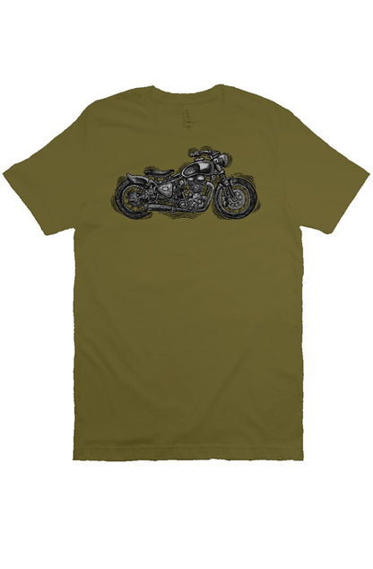 Wobbly Bobber motorcycle design by Henri printed on chest of premium unisex short sleeve shirt