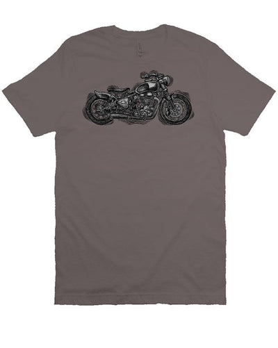 Wobbly Bobber motorcycle design by Henri printed on chest of premium unisex short sleeve shirt
