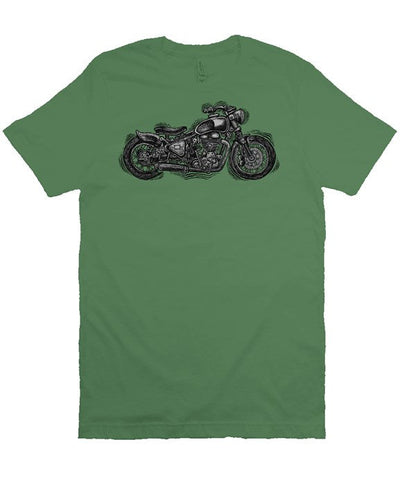 Wobbly Bobber motorcycle design by Henri printed on chest of premium unisex short sleeve shirt