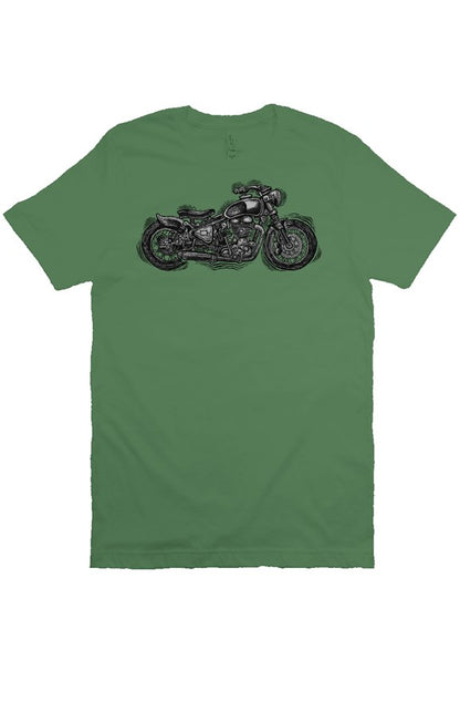 Wobbly Bobber motorcycle design by Henri printed on chest of premium unisex short sleeve shirt