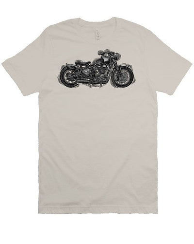 Wobbly Bobber motorcycle design by Henri printed on chest of premium unisex short sleeve shirt