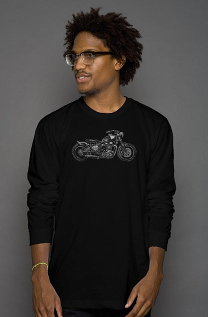 Wobbly Bobber motorcycle design by Henri printed on chest of premium long sleeve shirt