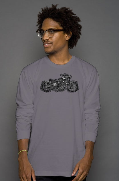 Wobbly Bobber motorcycle design by Henri printed on chest of premium long sleeve shirt