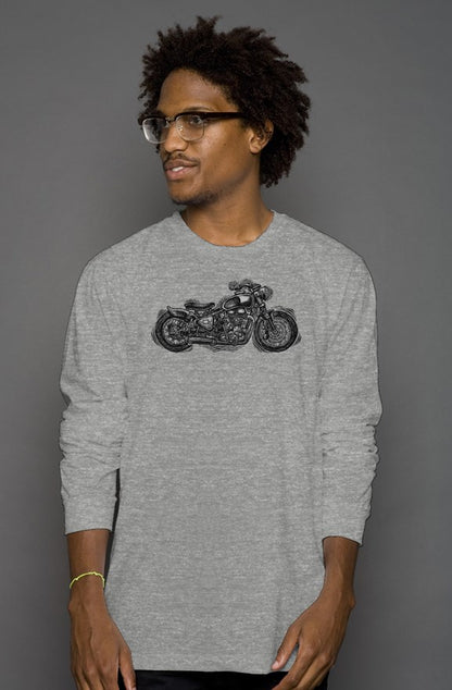 Wobbly Bobber motorcycle design by Henri printed on chest of premium long sleeve shirt