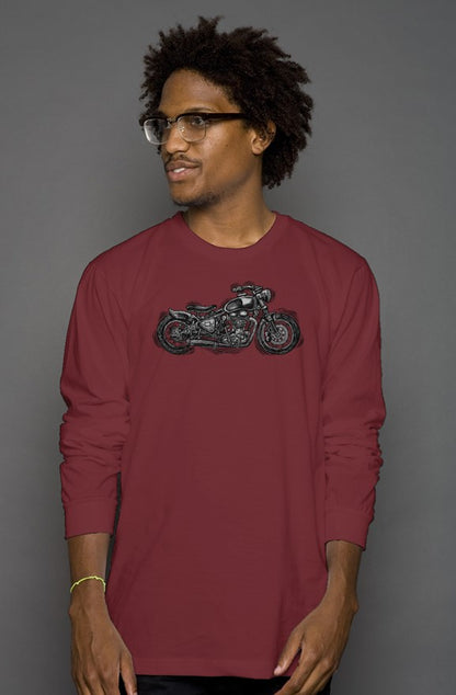 Wobbly Bobber motorcycle design by Henri printed on chest of premium long sleeve shirt