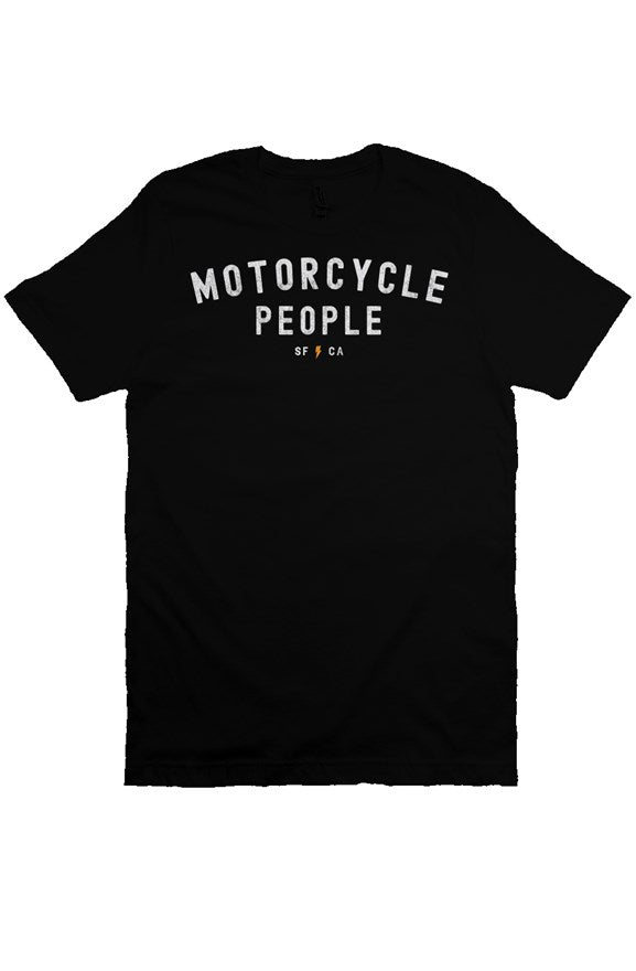 "Motorcycle People" SF CA printed across the chest of premium unisex short sleeve t-shirt