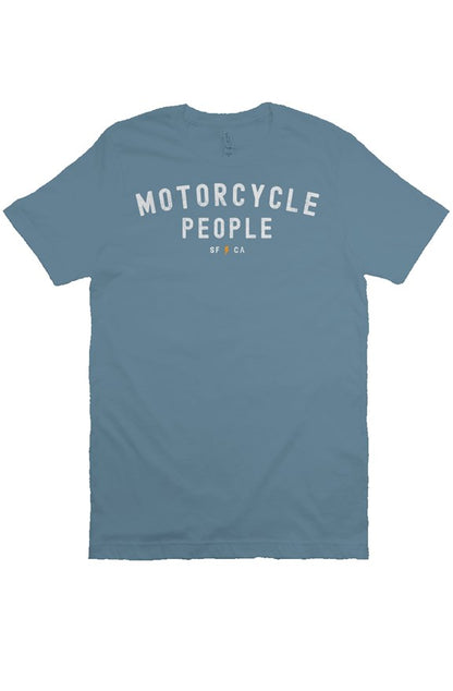 "Motorcycle People" SF CA printed across the chest of premium unisex short sleeve t-shirt