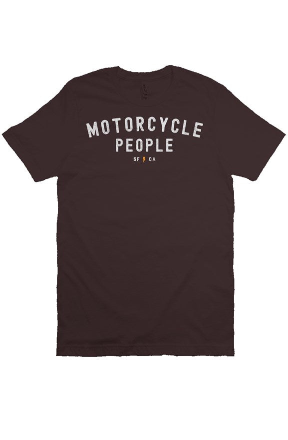 "Motorcycle People" SF CA printed across the chest of premium unisex short sleeve t-shirt