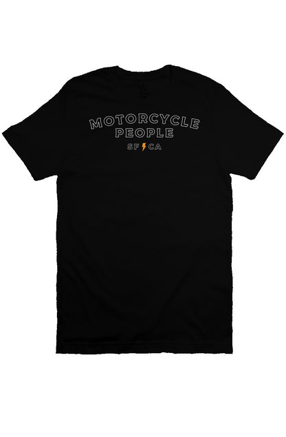 "Motorcycle People" outline design on chest of premium short sleeve t-shirt