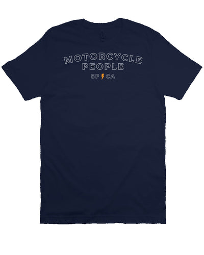 "Motorcycle People" outline design on chest of premium short sleeve t-shirt