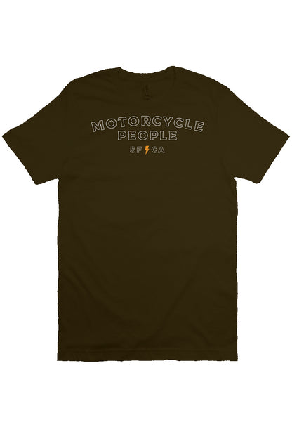 "Motorcycle People" outline design on chest of premium short sleeve t-shirt