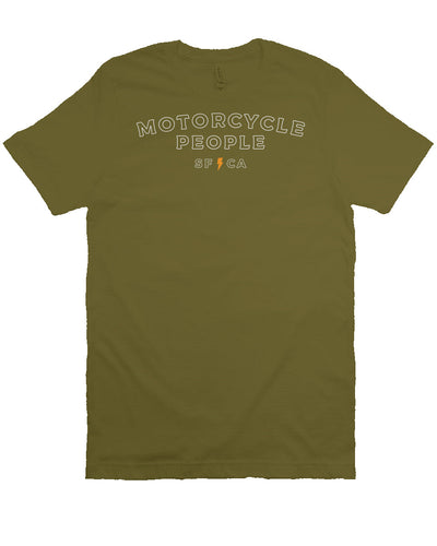 "Motorcycle People" outline design on chest of premium short sleeve t-shirt