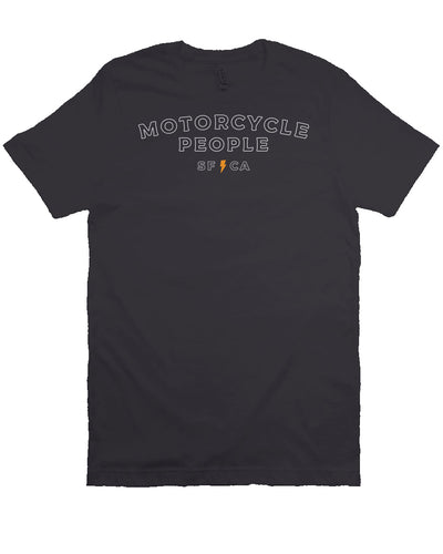 "Motorcycle People" outline design on chest of premium short sleeve t-shirt