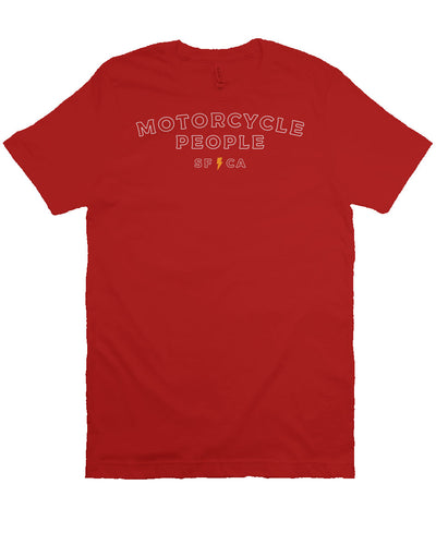 "Motorcycle People" outline design on chest of premium short sleeve t-shirt