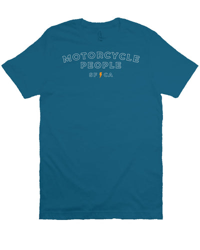 "Motorcycle People" outline design on chest of premium short sleeve t-shirt