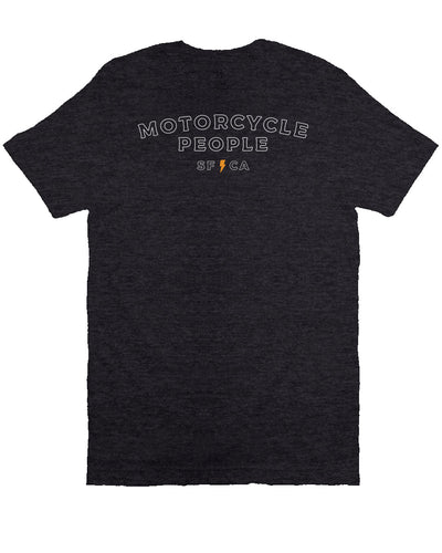 "Motorcycle People" outline design on chest of premium short sleeve t-shirt