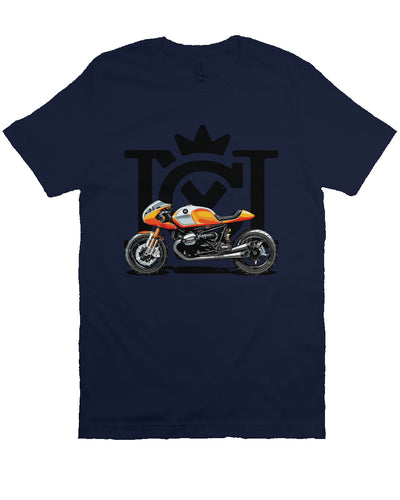 Crown Moto Cafe Racer design on front of unisex short sleeve t-shirt
