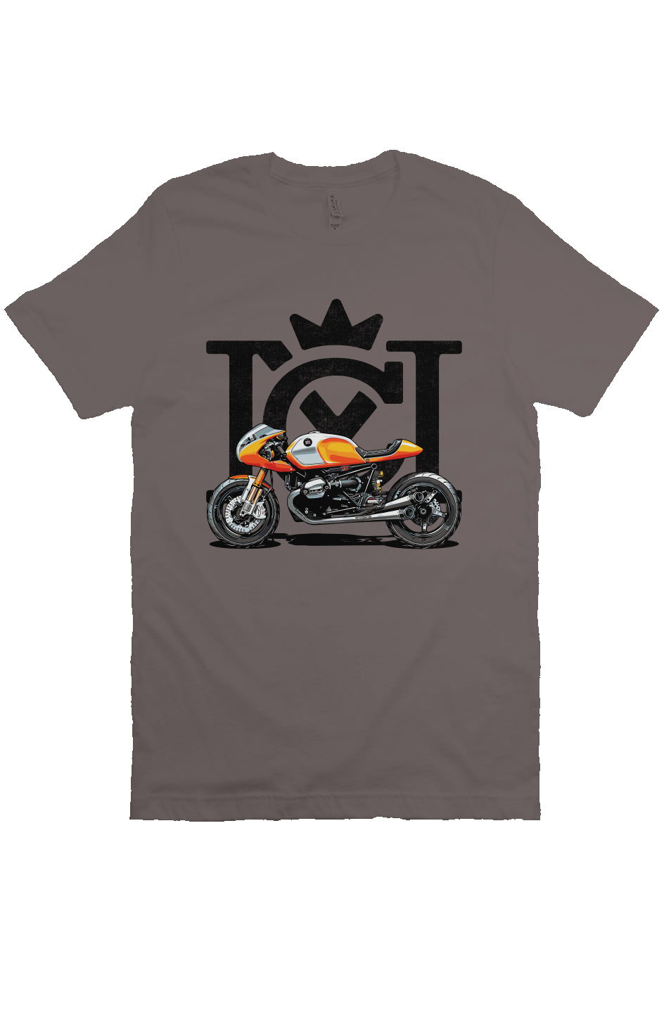 Crown Moto Cafe Racer design on front of unisex short sleeve t-shirt