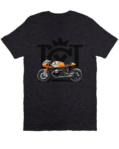 Crown Moto Cafe Racer design on front of unisex short sleeve t-shirt
