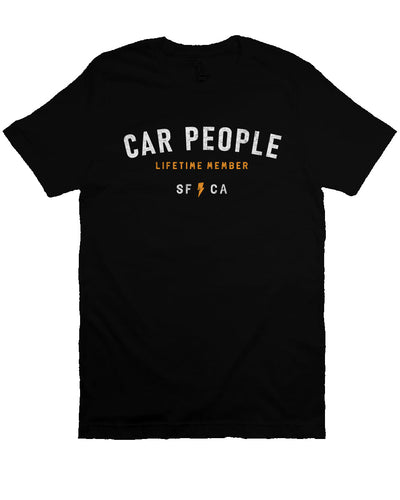 original "CAR PEOPLE" SF design printed across chest of unisex short sleeve t-shirt