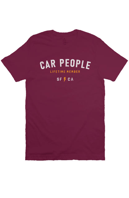 original "CAR PEOPLE" SF design printed across chest of unisex short sleeve t-shirt