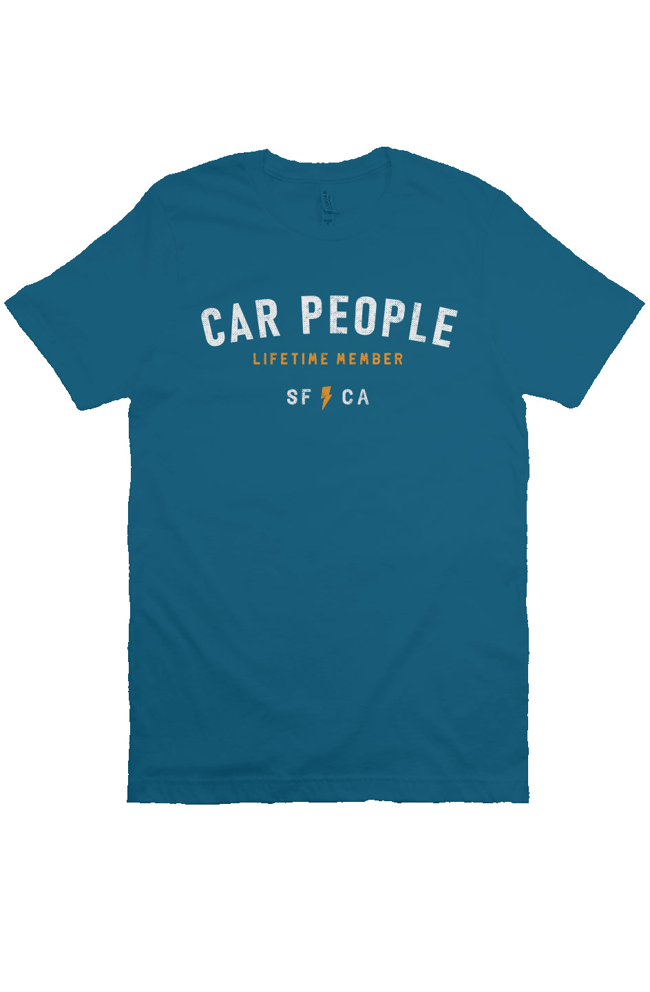 original "CAR PEOPLE" SF design printed across chest of unisex short sleeve t-shirt